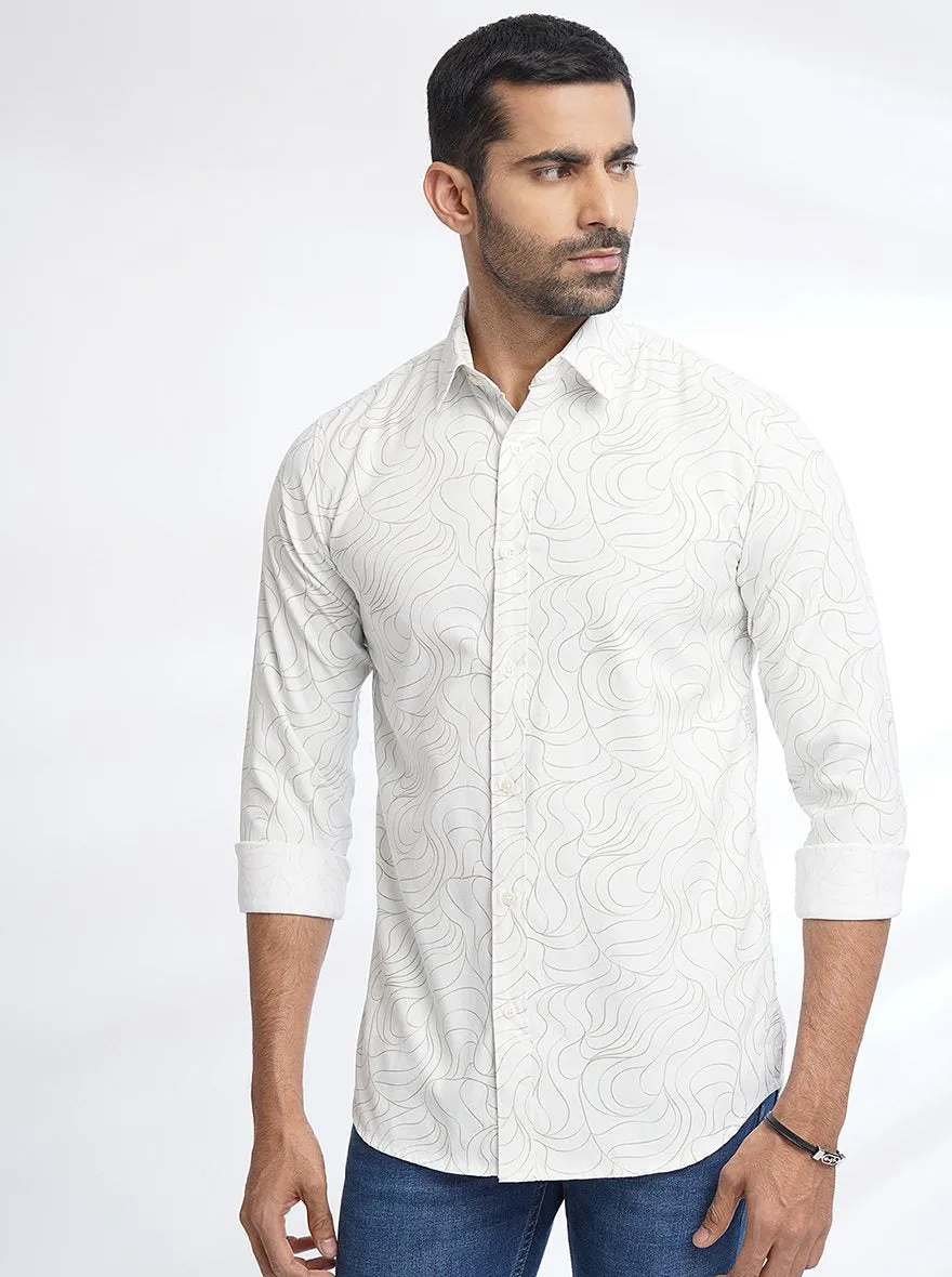 White Printed Slim Fit Casual Shirt | JadeBlue