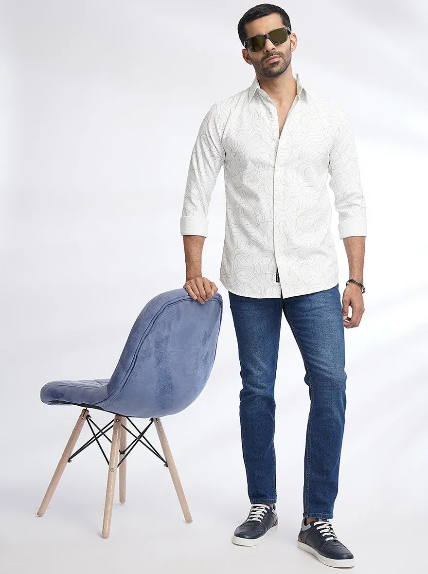 White Printed Slim Fit Casual Shirt | JadeBlue