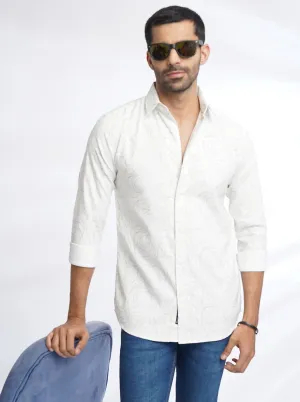 White Printed Slim Fit Casual Shirt | JadeBlue