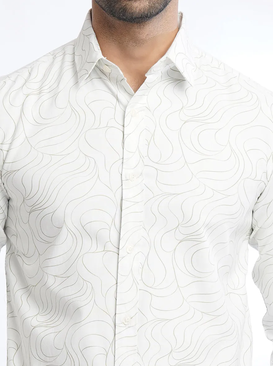 White Printed Slim Fit Casual Shirt | JadeBlue