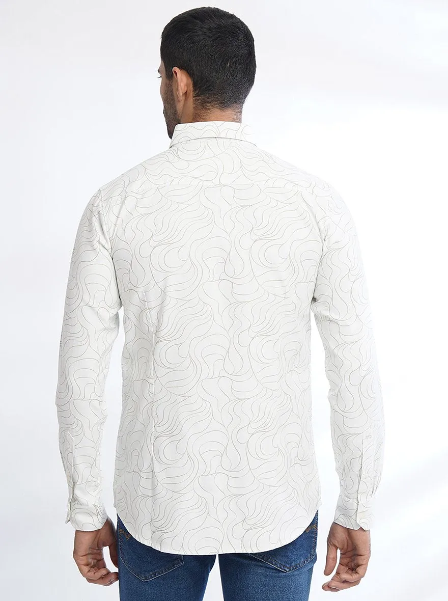 White Printed Slim Fit Casual Shirt | JadeBlue