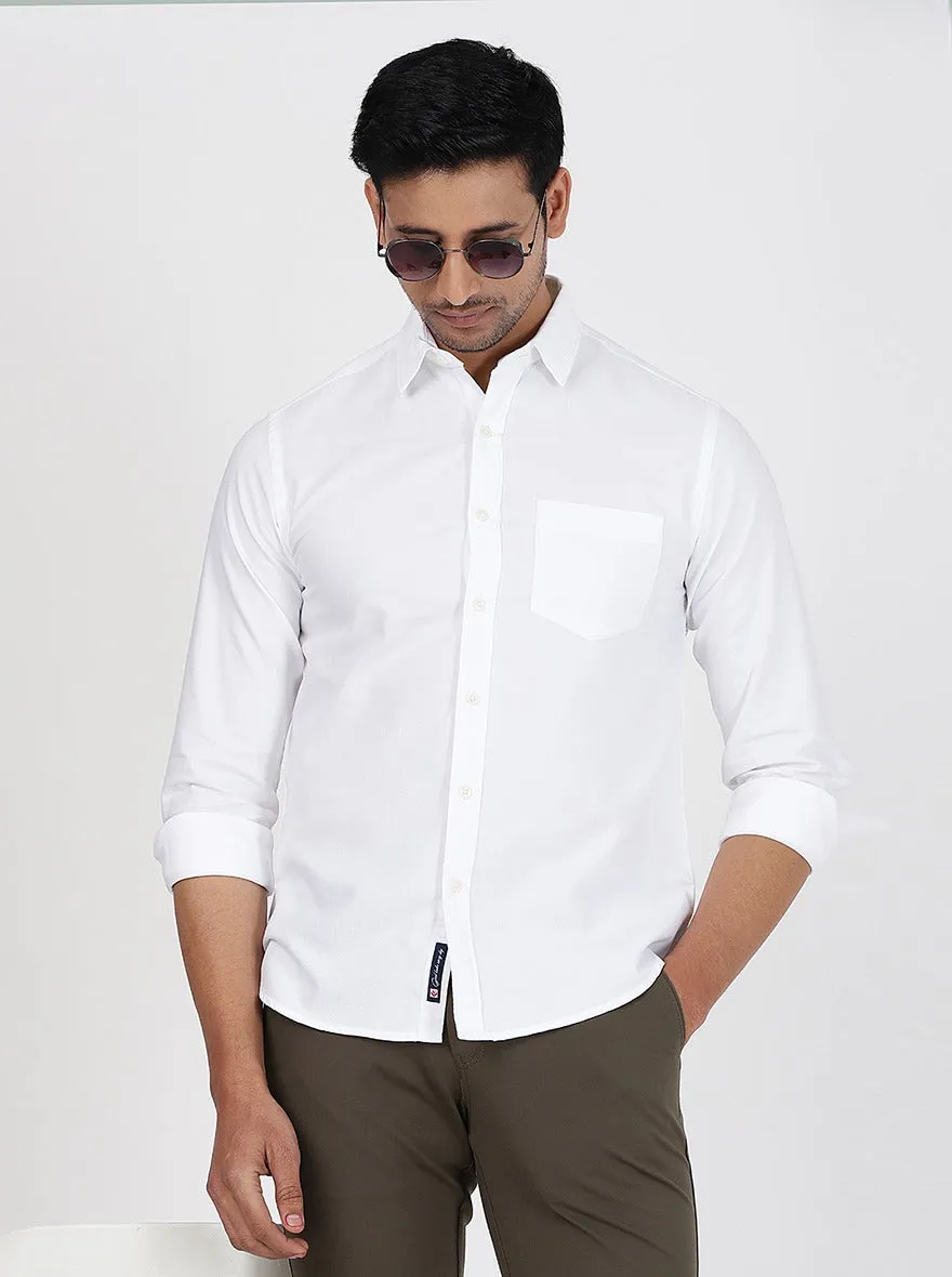 White Solid Slim Fit Casual Shirt | Greenfibre