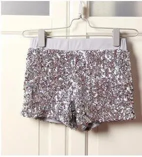 Women Elastic High Waist Sequins Booty Shorts Silver Black Gold Red DS hip hop jazz Sparke Shorts Outfit