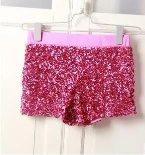 Women Elastic High Waist Sequins Booty Shorts Silver Black Gold Red DS hip hop jazz Sparke Shorts Outfit