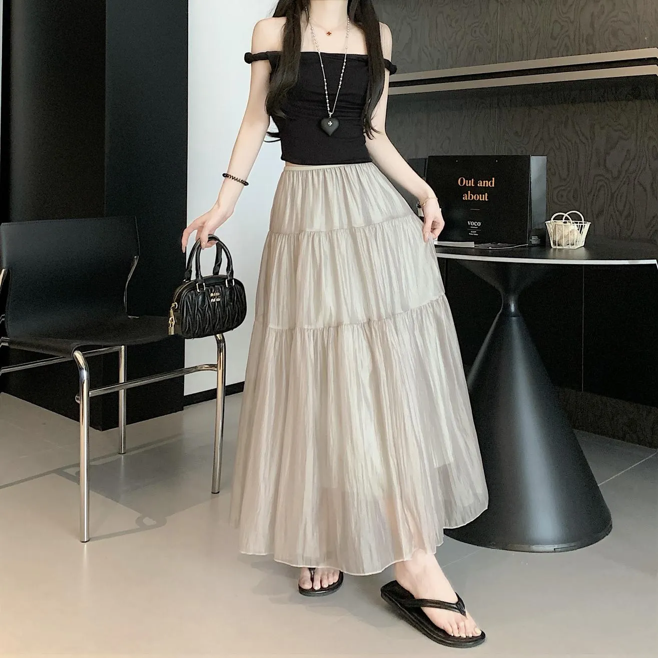 Women's Elegant Mesh A-Line Skirt with Inner Lining