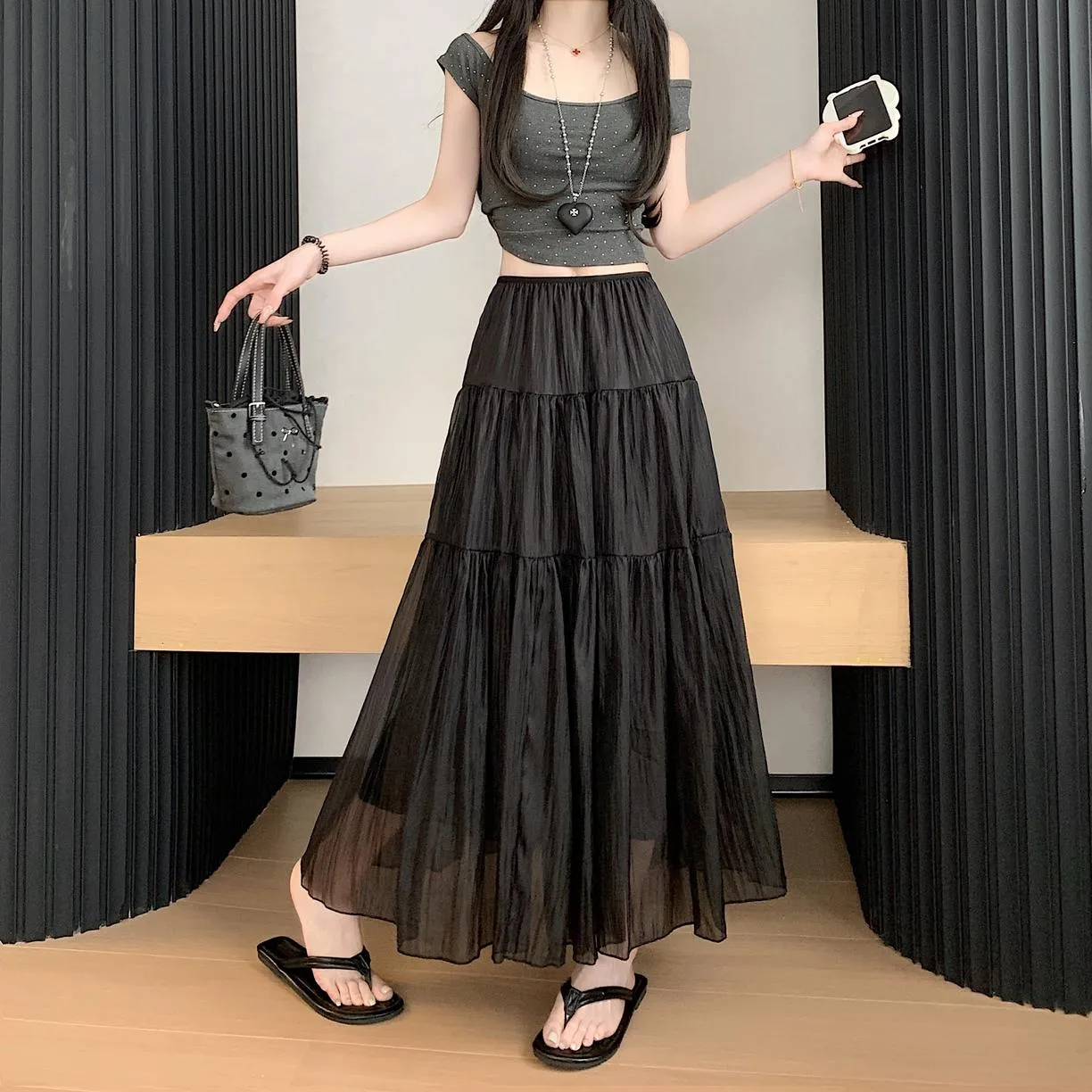 Women's Elegant Mesh A-Line Skirt with Inner Lining