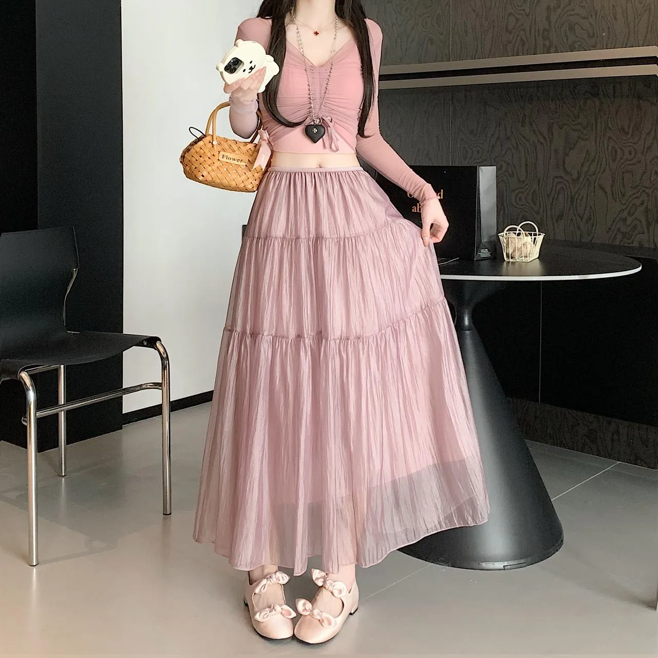 Women's Elegant Mesh A-Line Skirt with Inner Lining