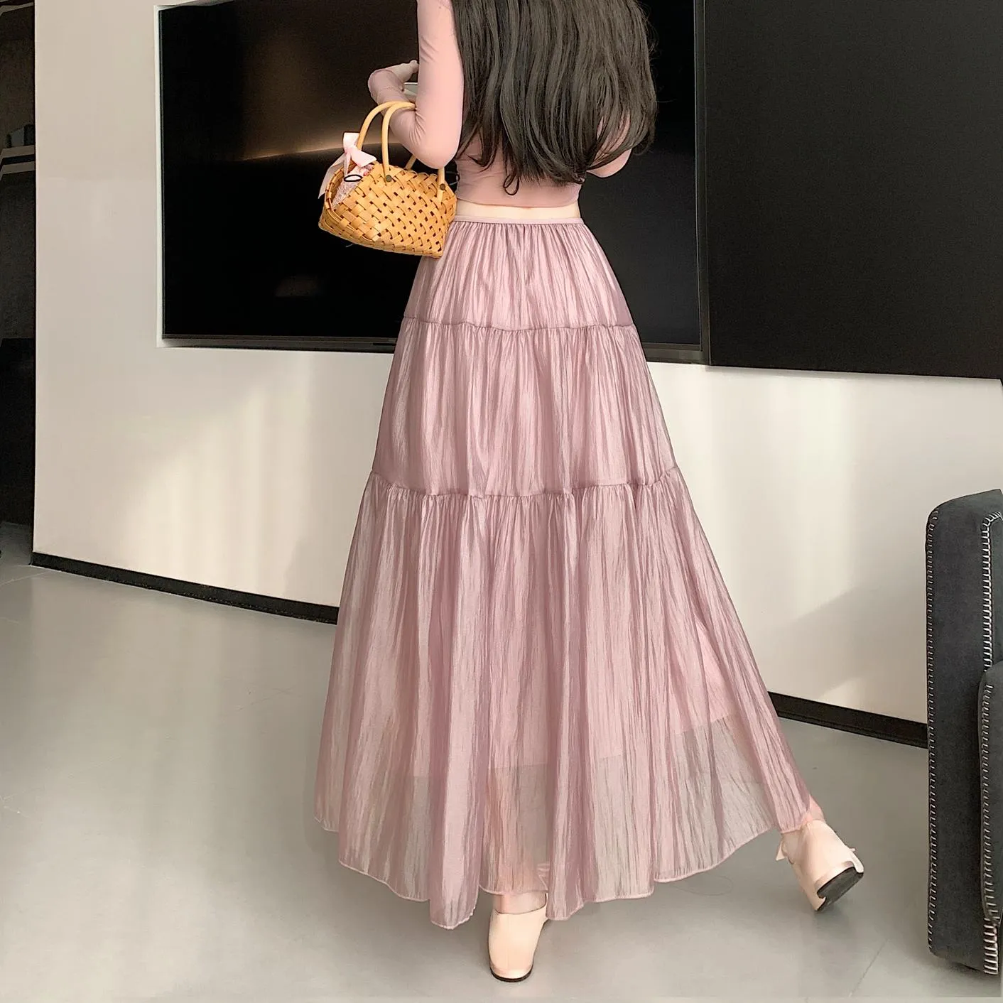 Women's Elegant Mesh A-Line Skirt with Inner Lining