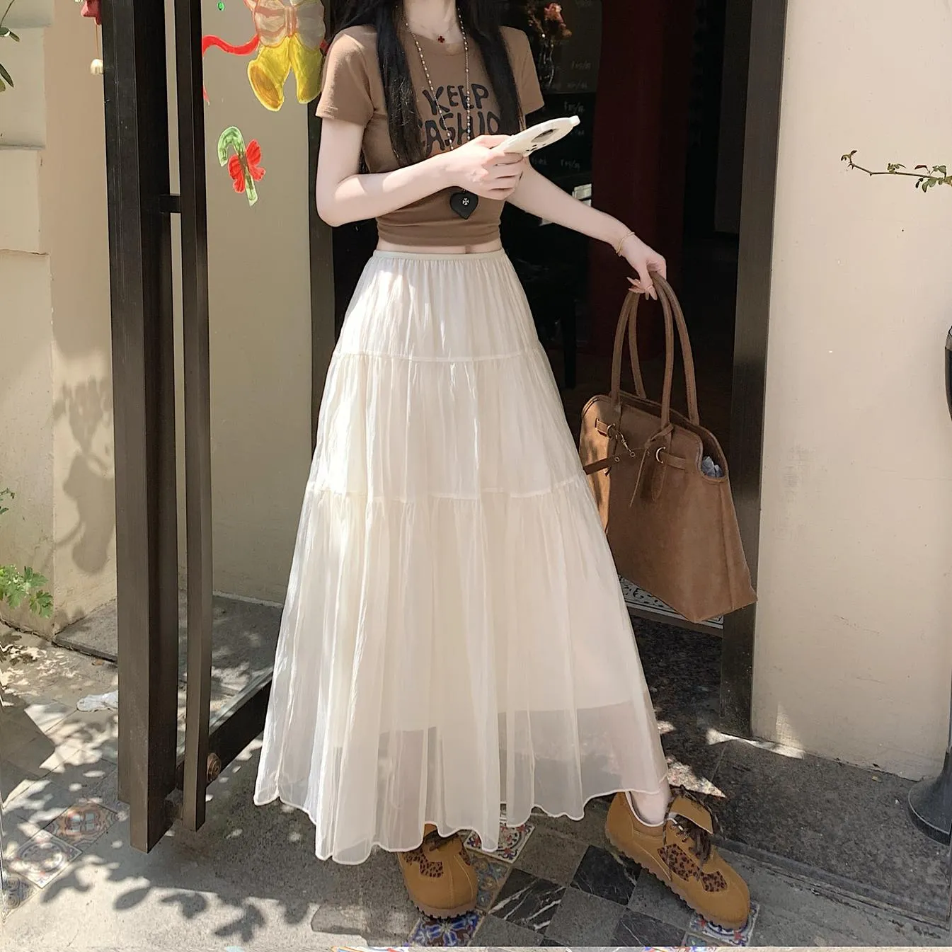 Women's Elegant Mesh A-Line Skirt with Inner Lining