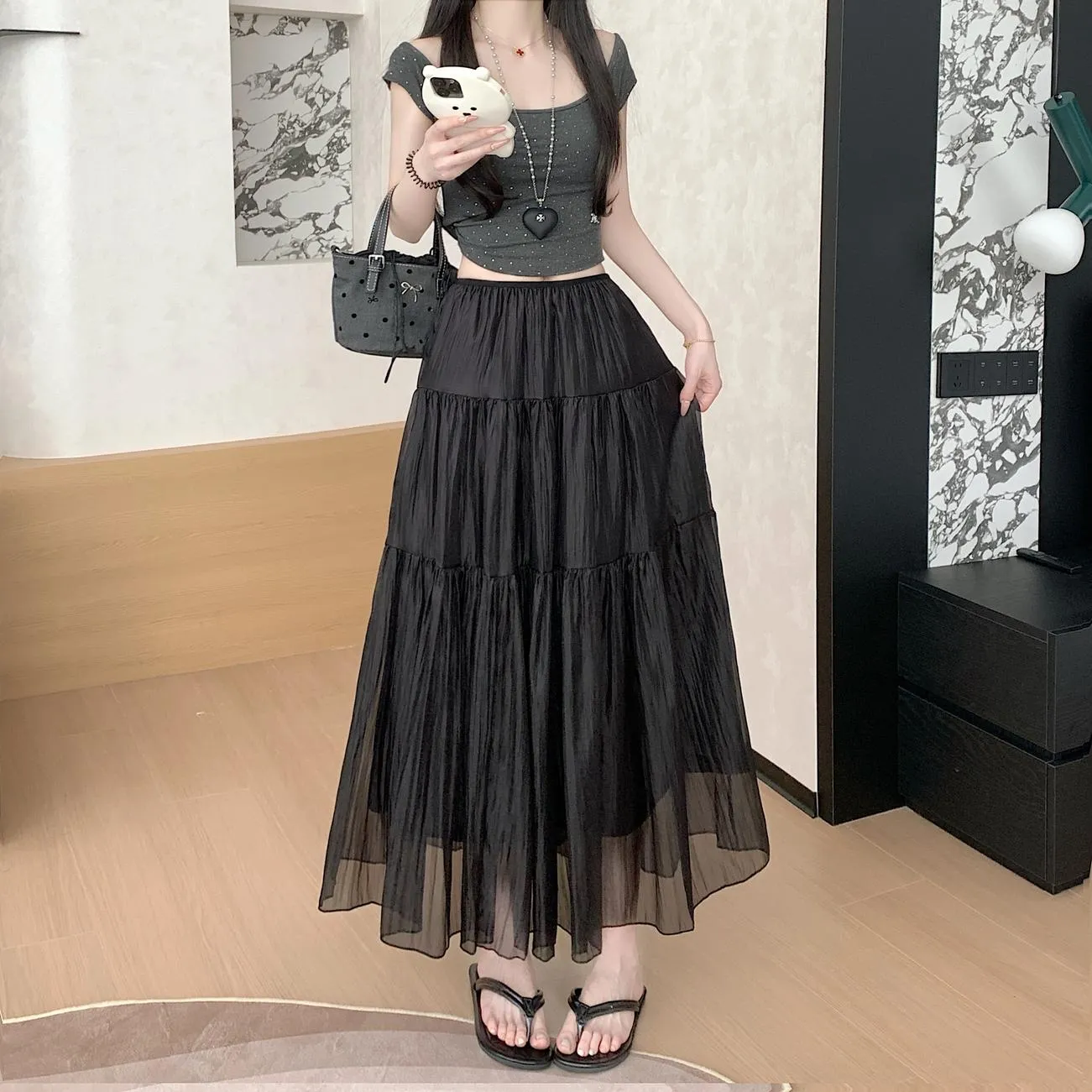 Women's Elegant Mesh A-Line Skirt with Inner Lining