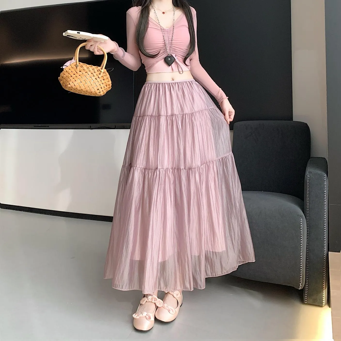 Women's Elegant Mesh A-Line Skirt with Inner Lining
