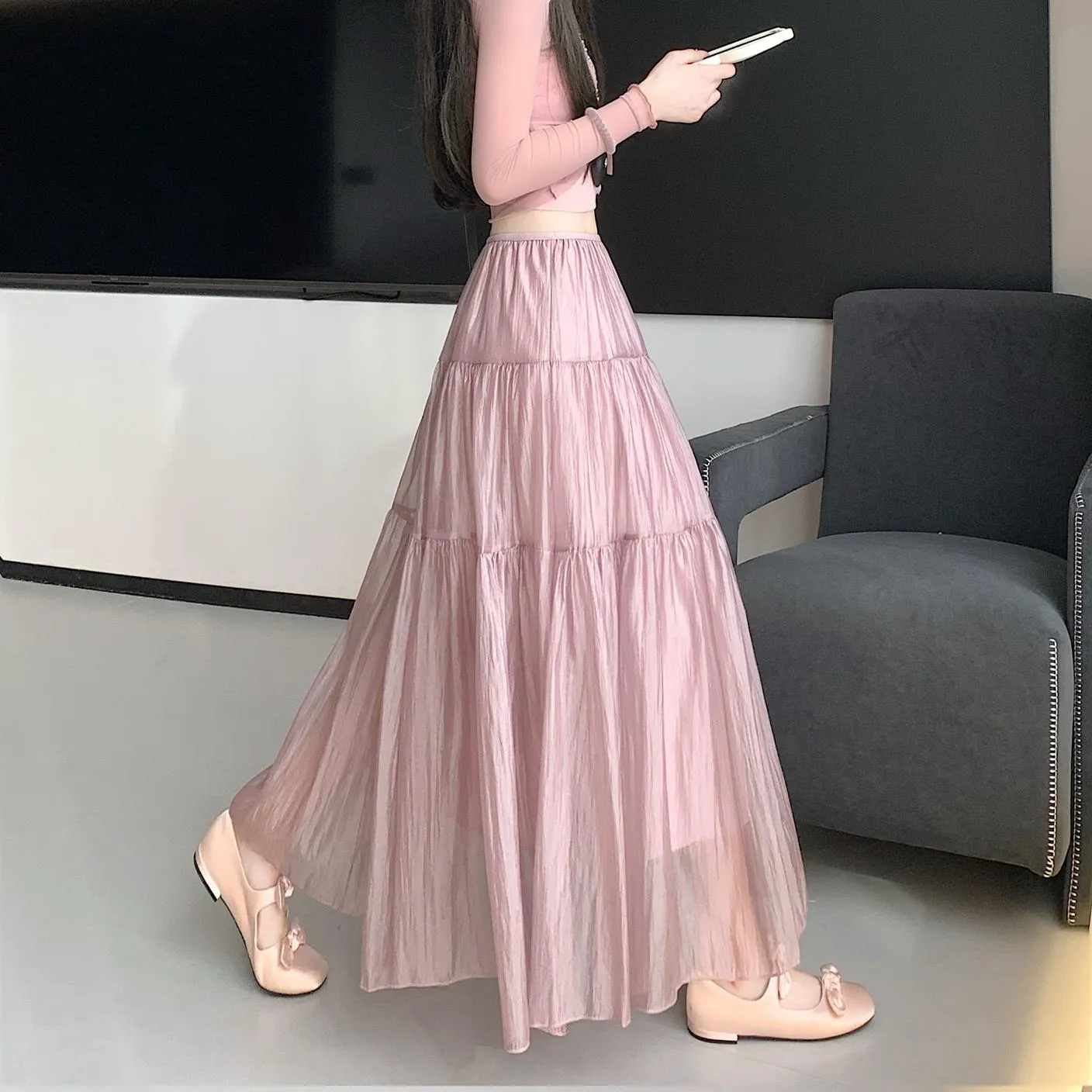 Women's Elegant Mesh A-Line Skirt with Inner Lining