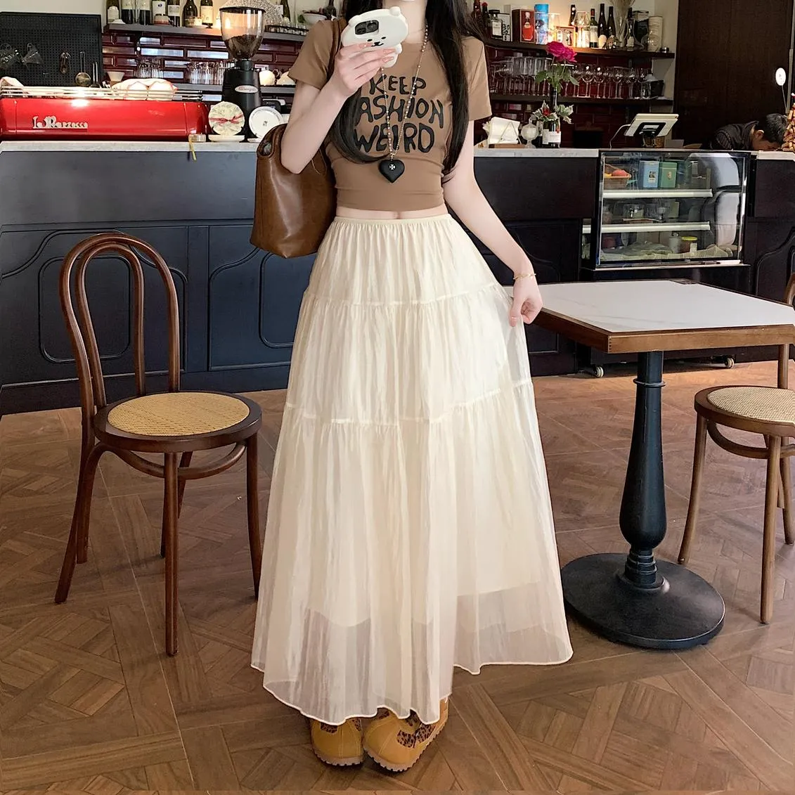 Women's Elegant Mesh A-Line Skirt with Inner Lining