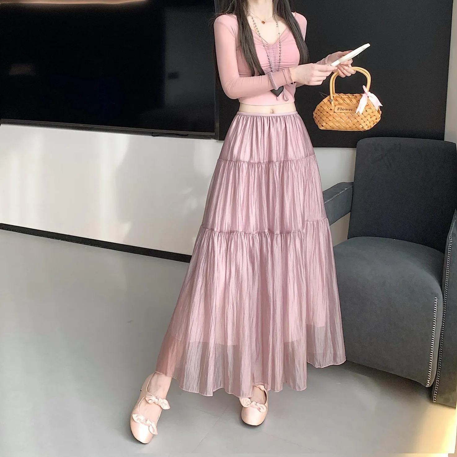 Women's Elegant Mesh A-Line Skirt with Inner Lining