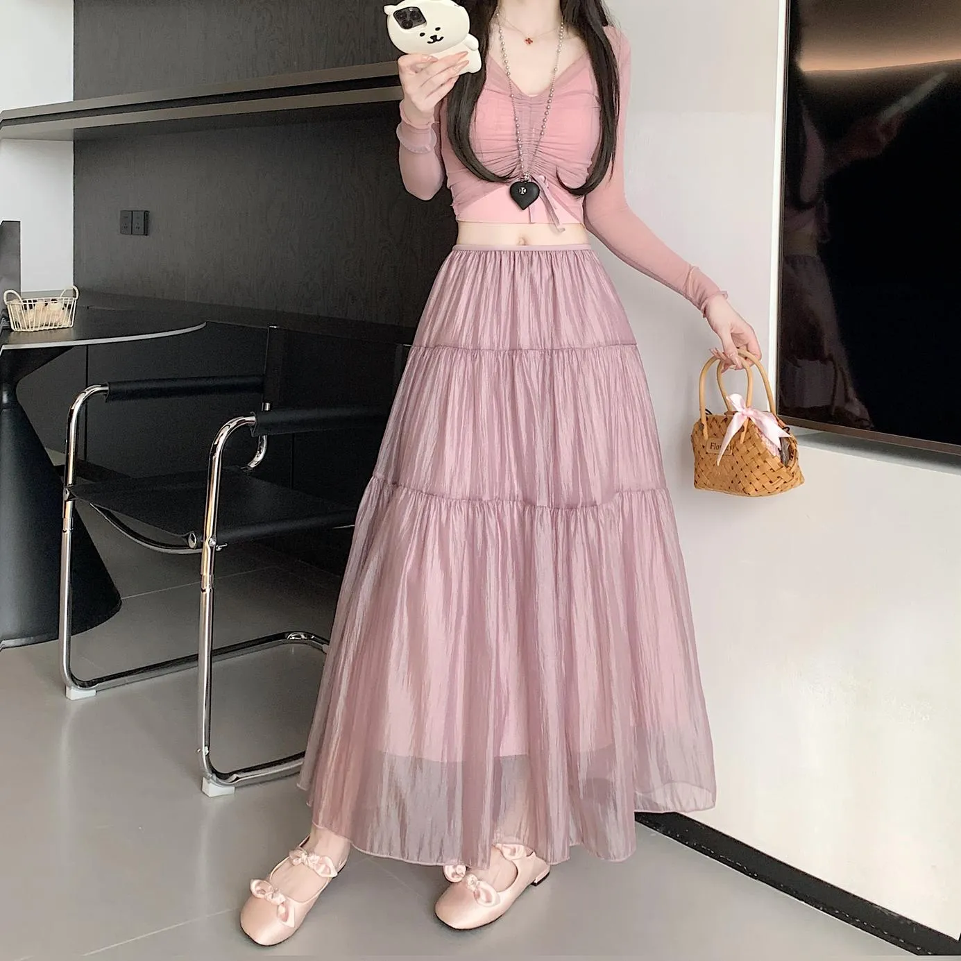 Women's Elegant Mesh A-Line Skirt with Inner Lining