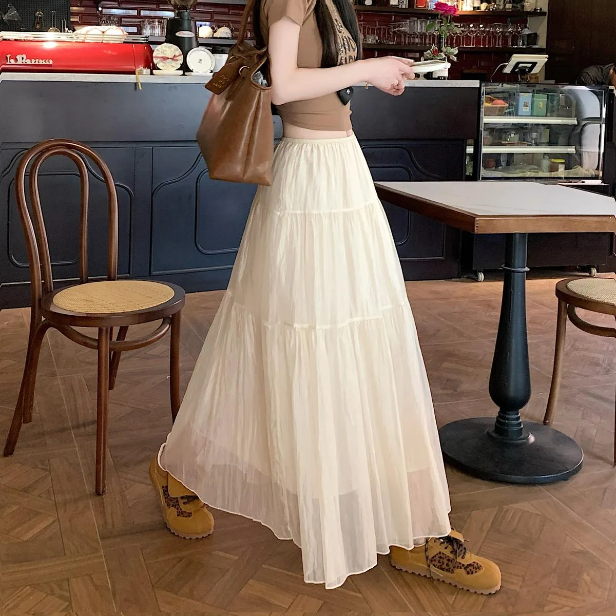 Women's Elegant Mesh A-Line Skirt with Inner Lining