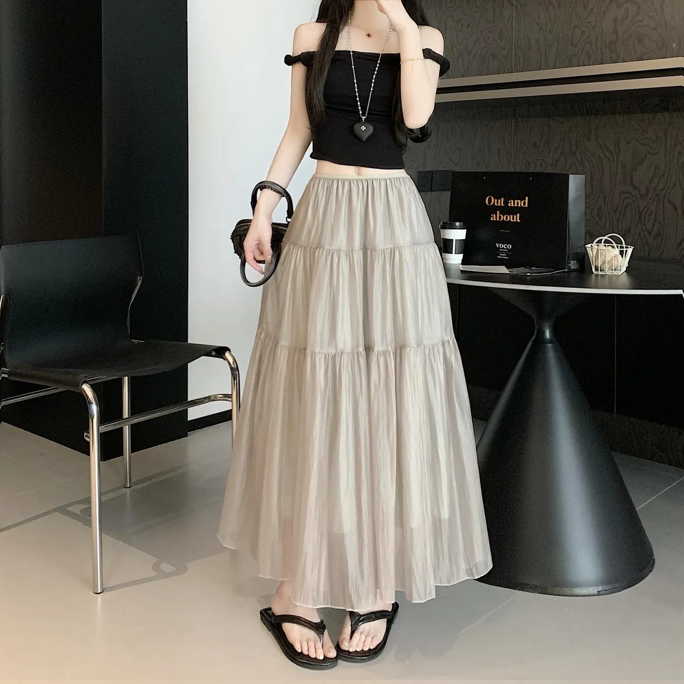 Women's Elegant Mesh A-Line Skirt with Inner Lining