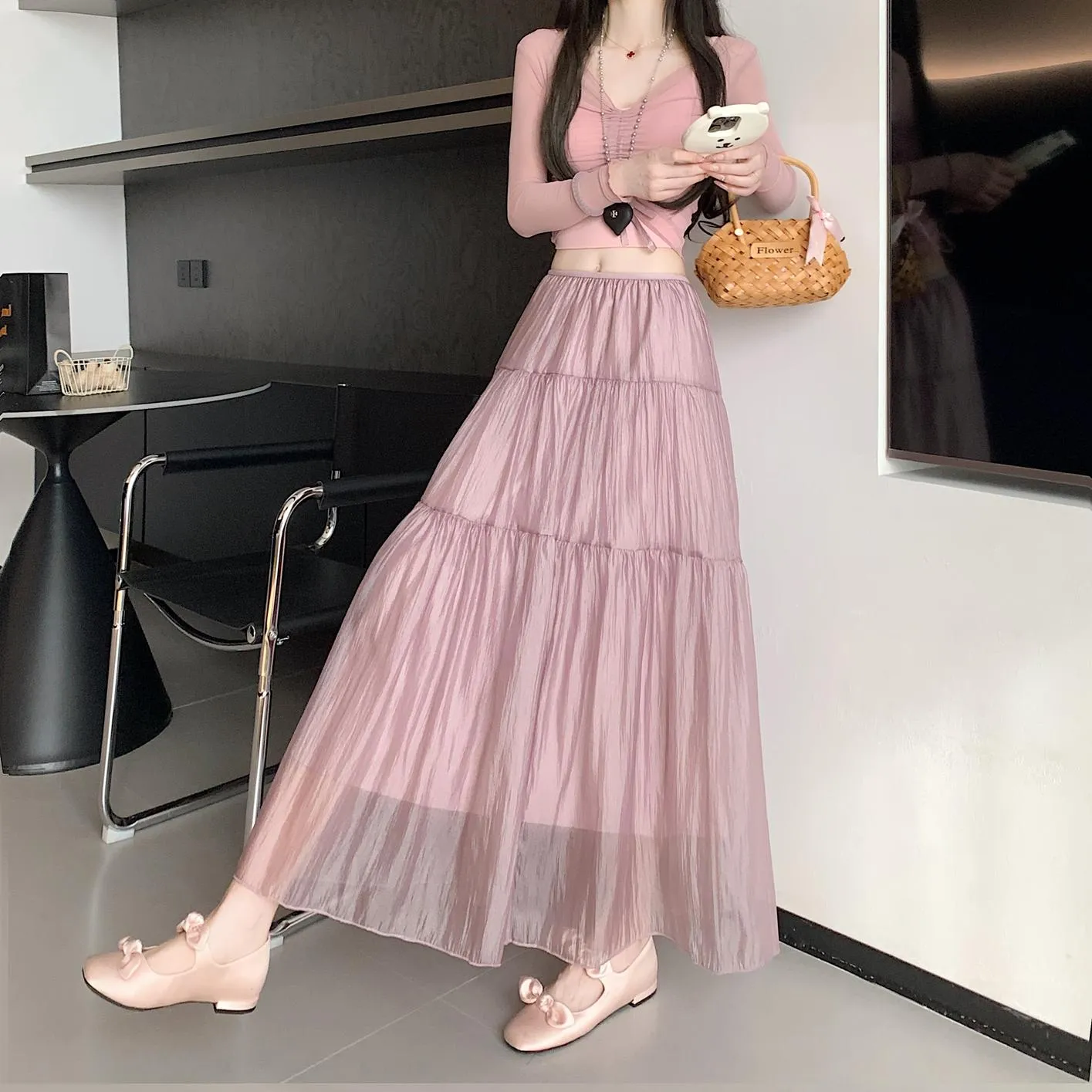 Women's Elegant Mesh A-Line Skirt with Inner Lining