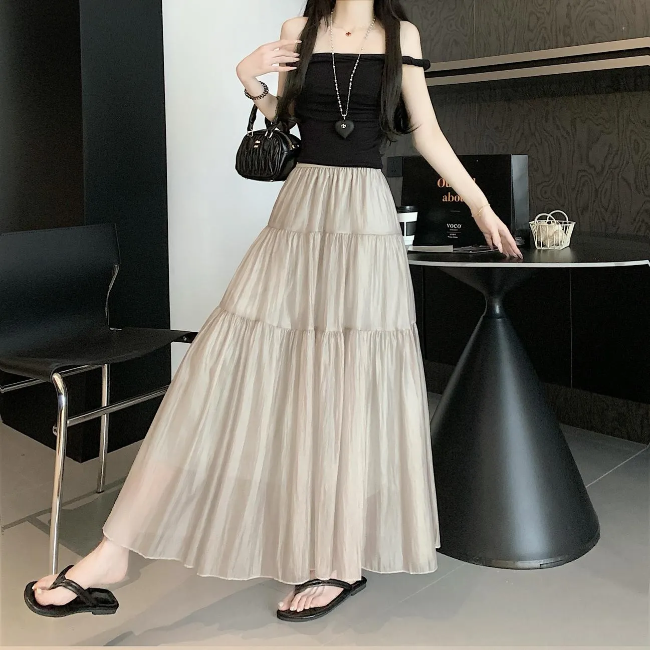Women's Elegant Mesh A-Line Skirt with Inner Lining