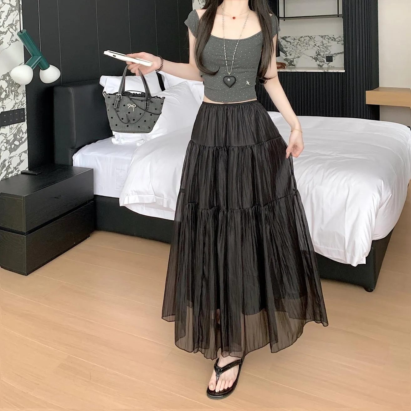 Women's Elegant Mesh A-Line Skirt with Inner Lining