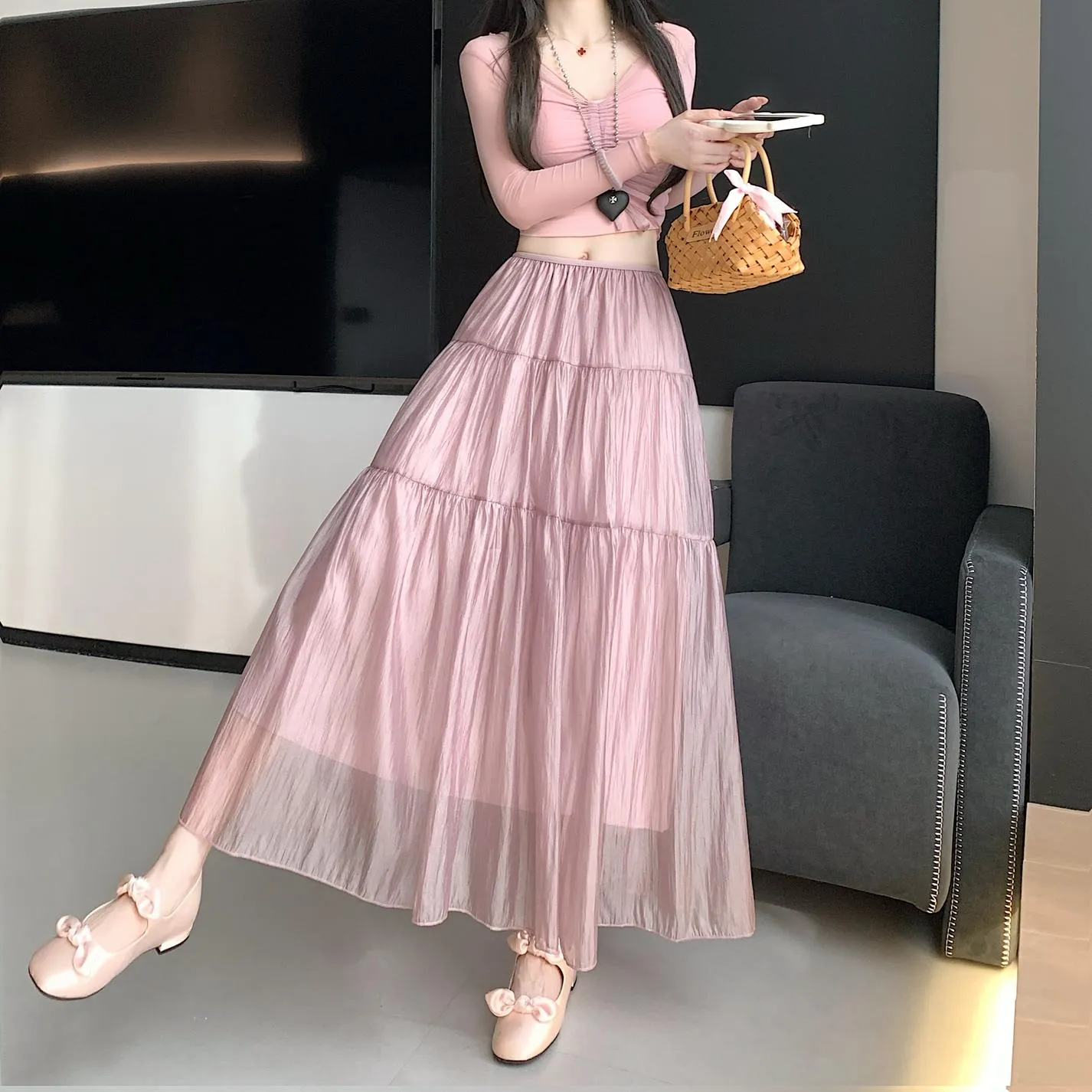 Women's Elegant Mesh A-Line Skirt with Inner Lining