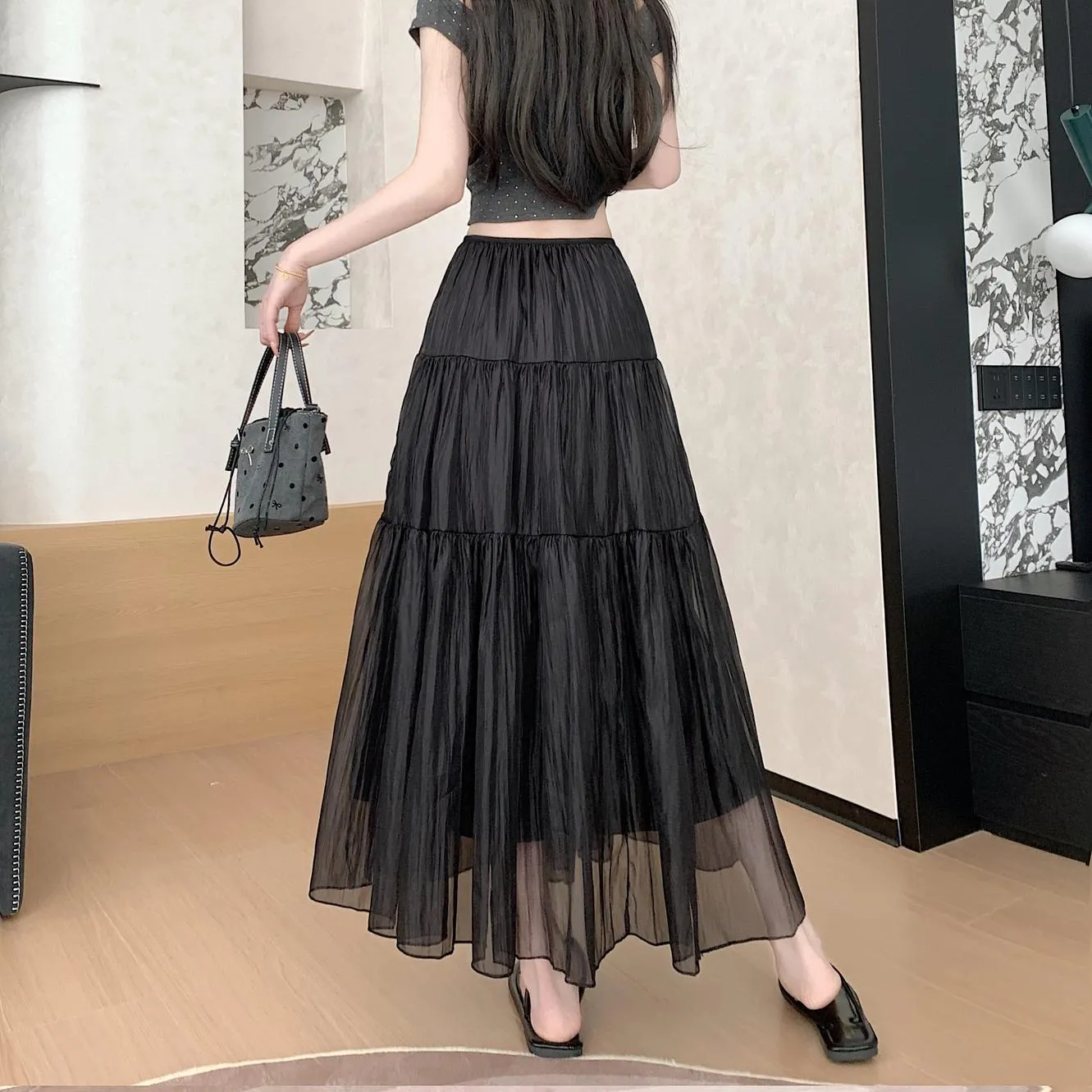 Women's Elegant Mesh A-Line Skirt with Inner Lining