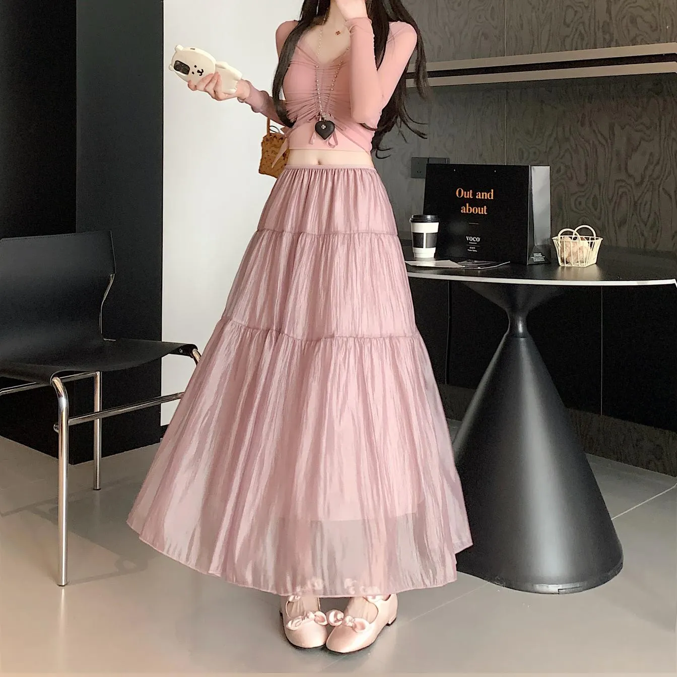 Women's Elegant Mesh A-Line Skirt with Inner Lining