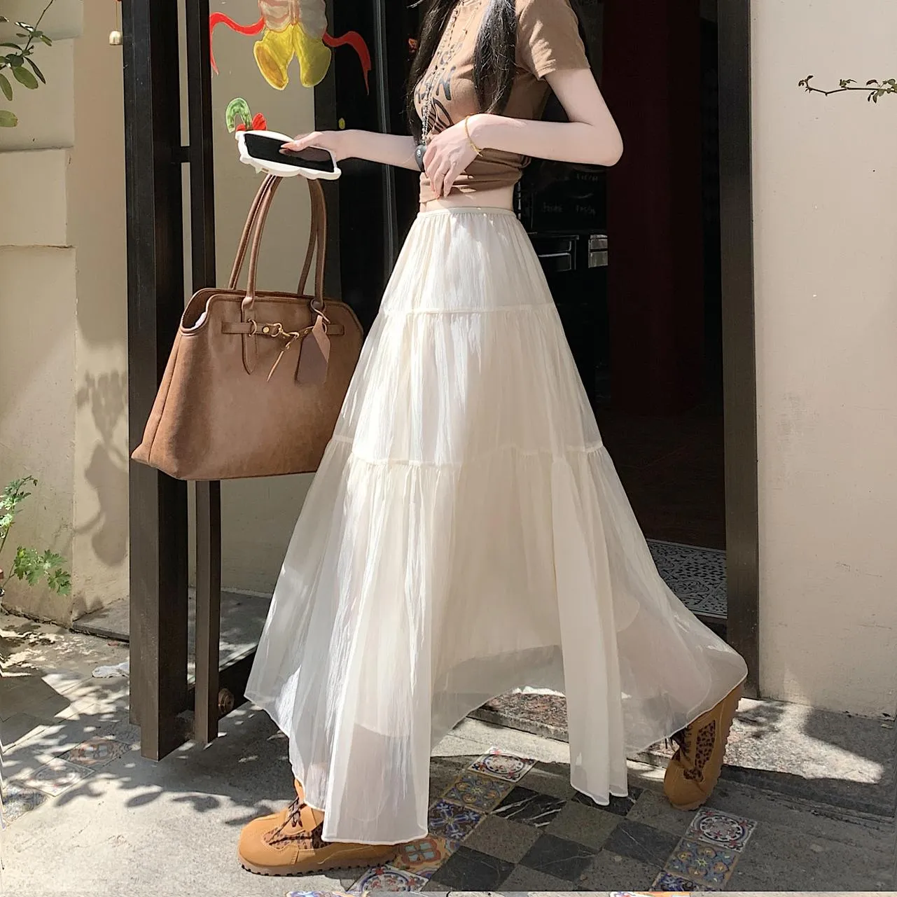Women's Elegant Mesh A-Line Skirt with Inner Lining