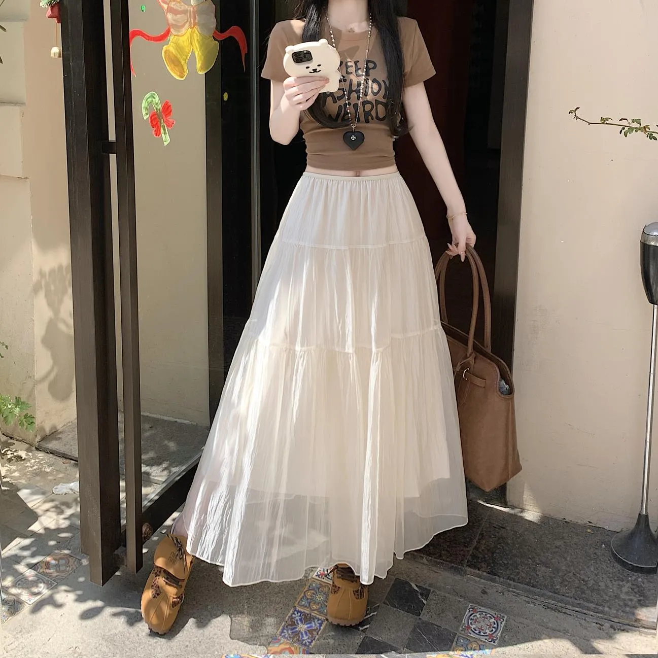 Women's Elegant Mesh A-Line Skirt with Inner Lining