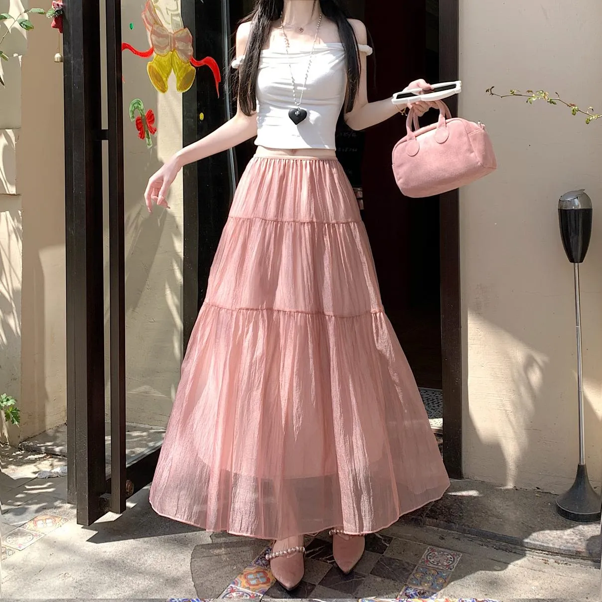 Women's Elegant Mesh A-Line Skirt with Inner Lining
