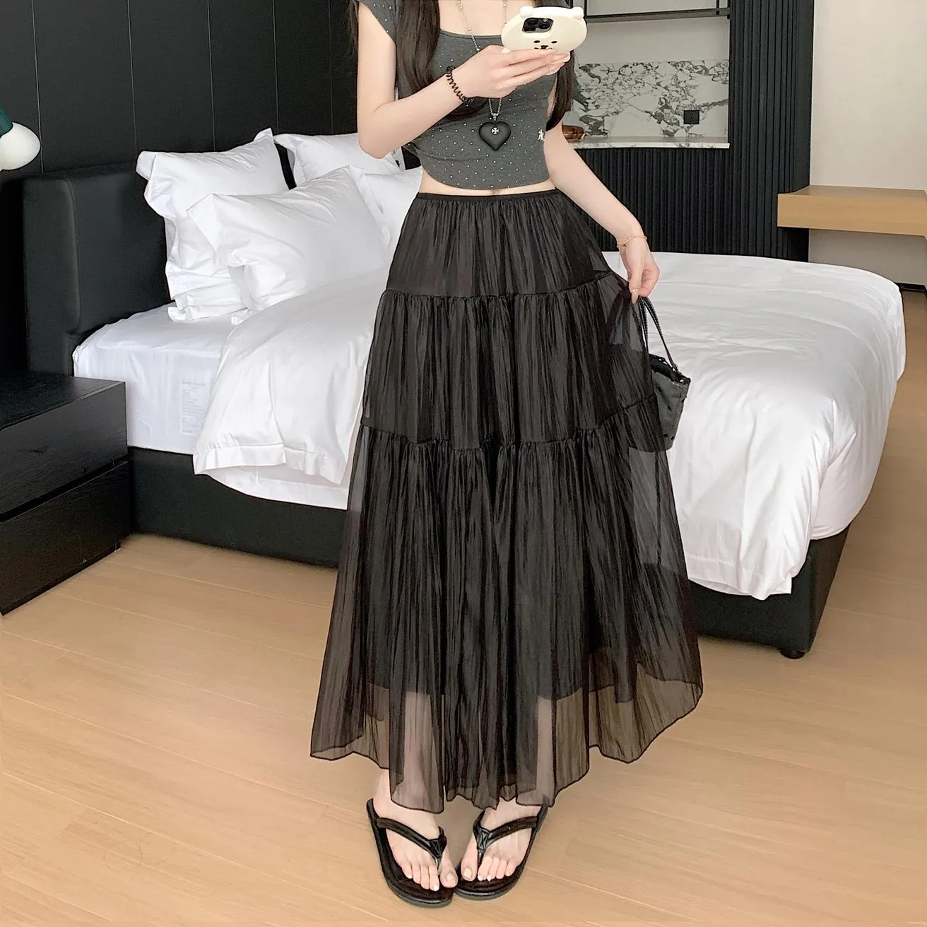 Women's Elegant Mesh A-Line Skirt with Inner Lining