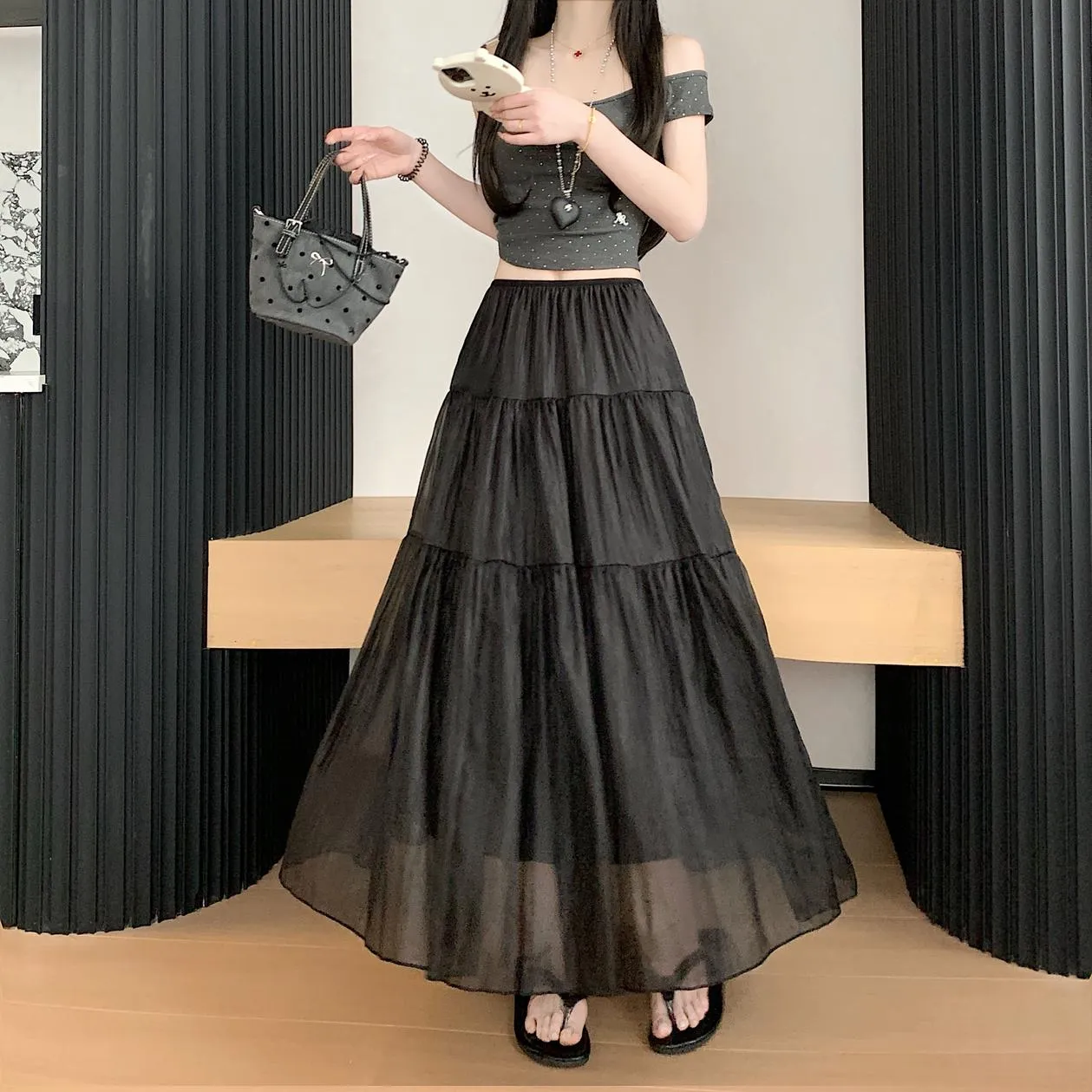 Women's Elegant Mesh A-Line Skirt with Inner Lining