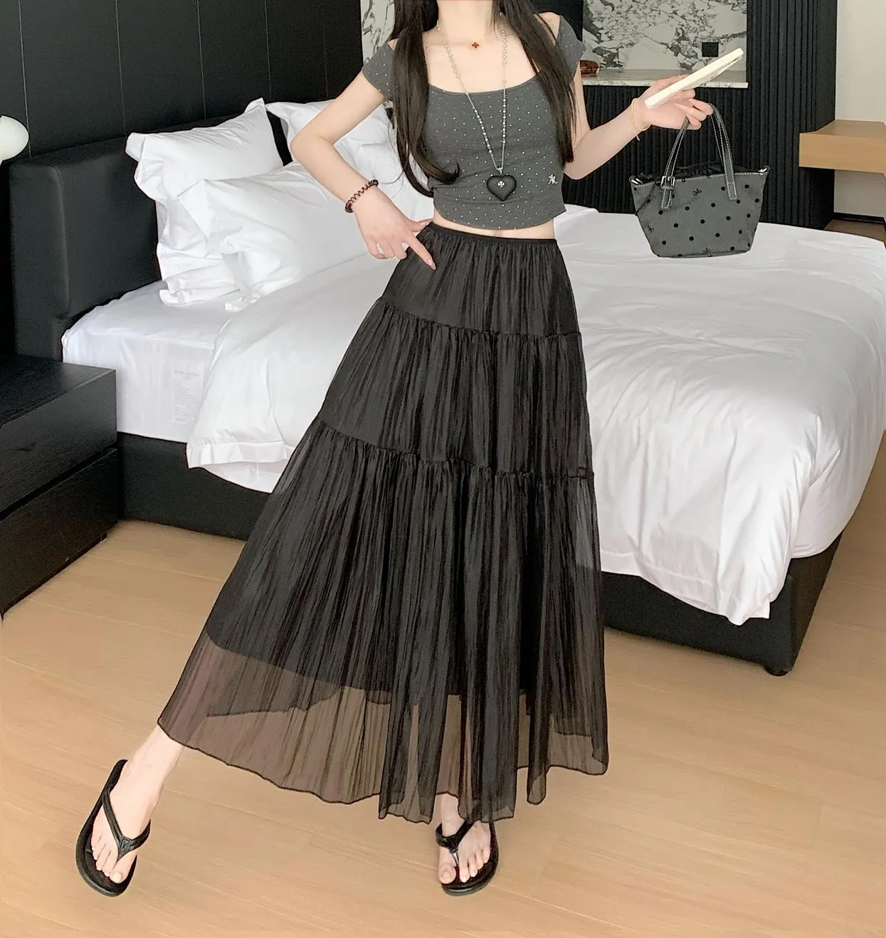 Women's Elegant Mesh A-Line Skirt with Inner Lining
