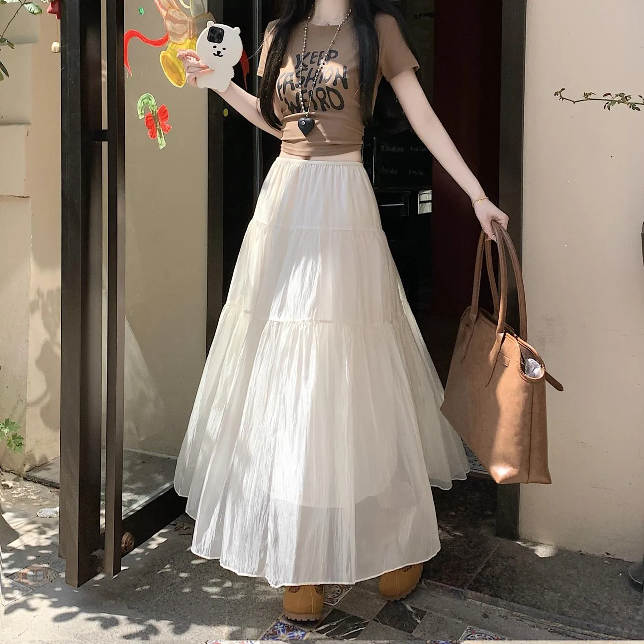 Women's Elegant Mesh A-Line Skirt with Inner Lining