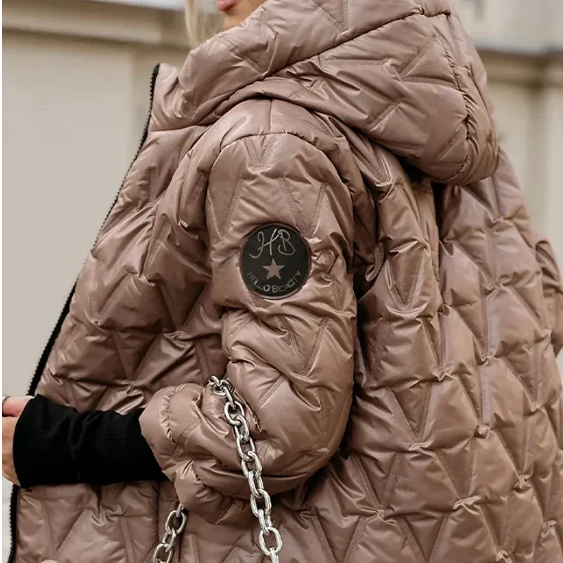 Women's Hooded Patchwork Cotton Jacket for Autumn & Winter