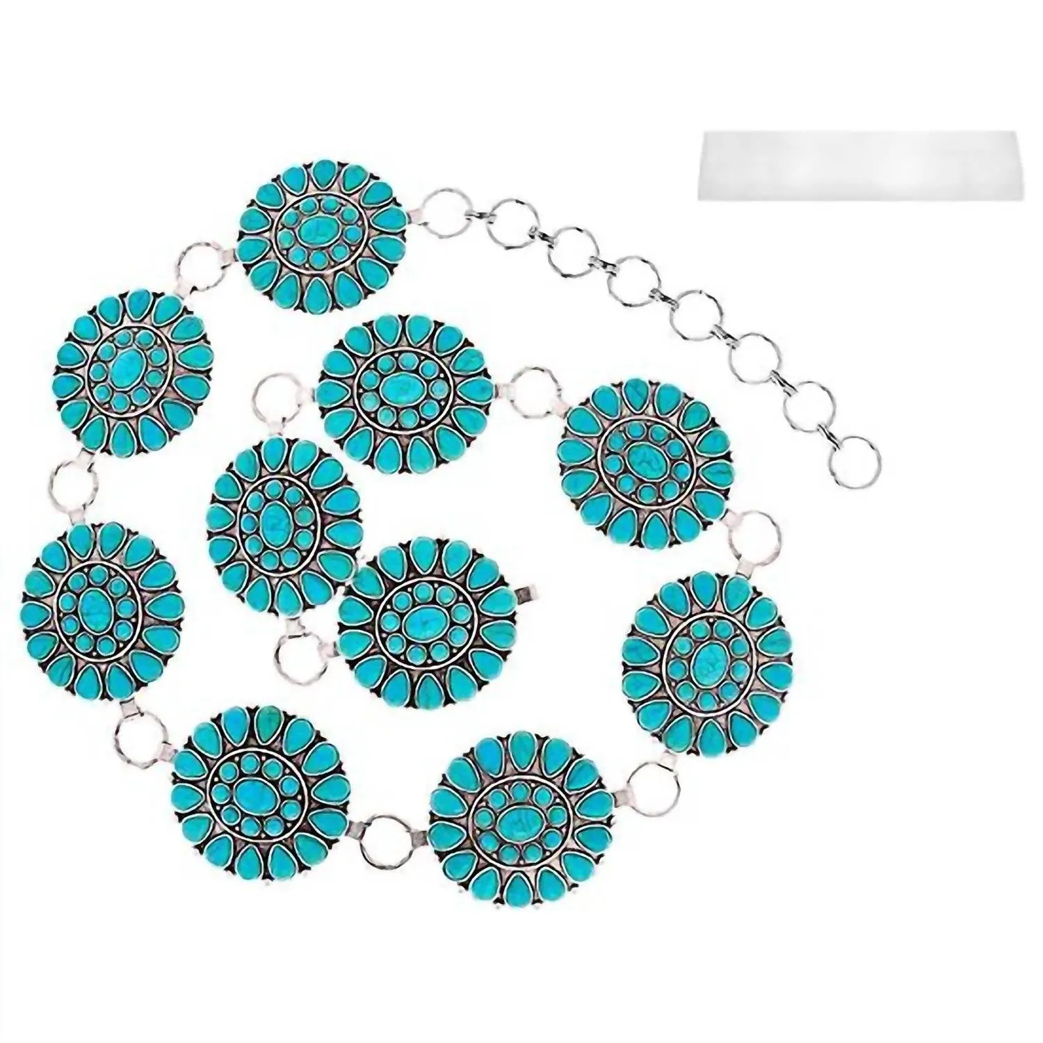 Women's Round Concho Chain Belt In Turquoise