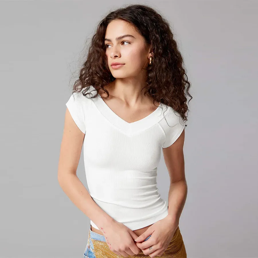 Women’s Sexy Solid Color V-Neck Knitted T-Shirt