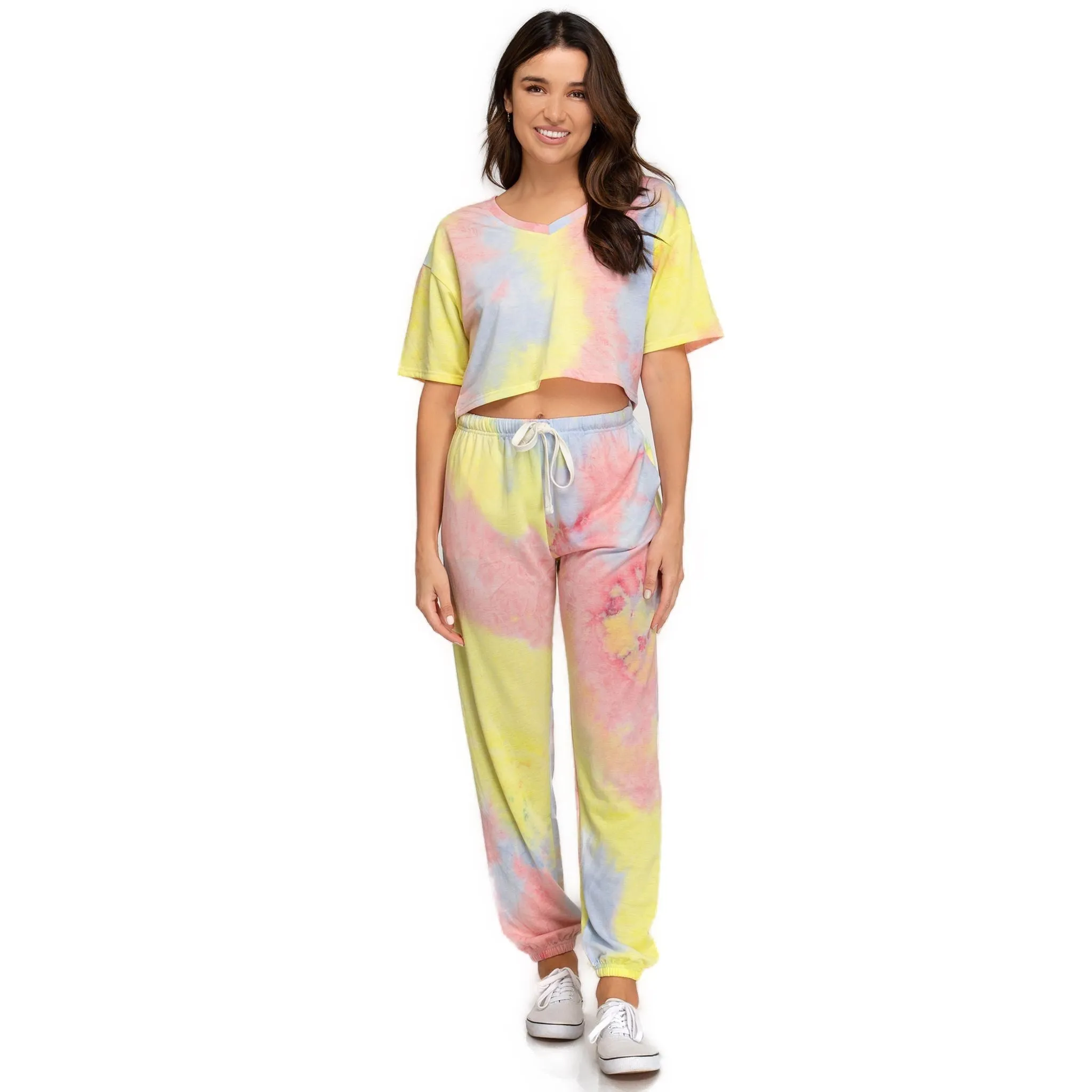 Women's Vibrant Yellow & Pink Tie Dye Jogger Pants