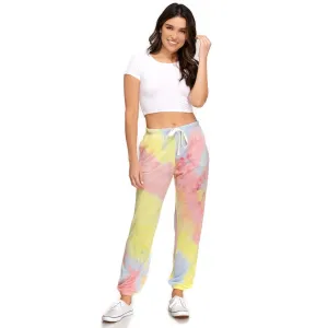 Women's Vibrant Yellow & Pink Tie Dye Jogger Pants