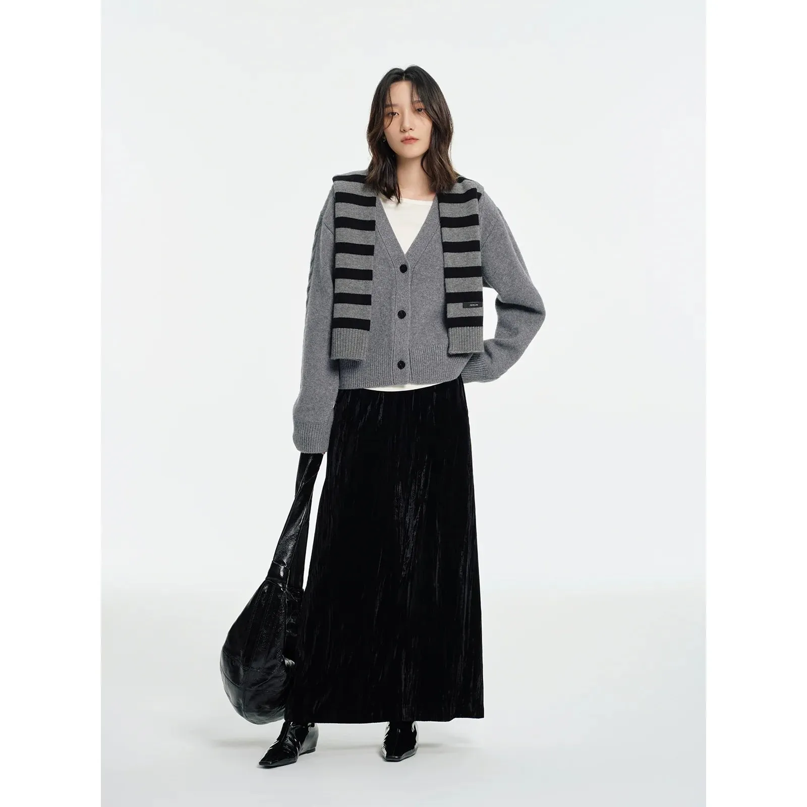 Wool Cable Knit V-Neck Cardigan