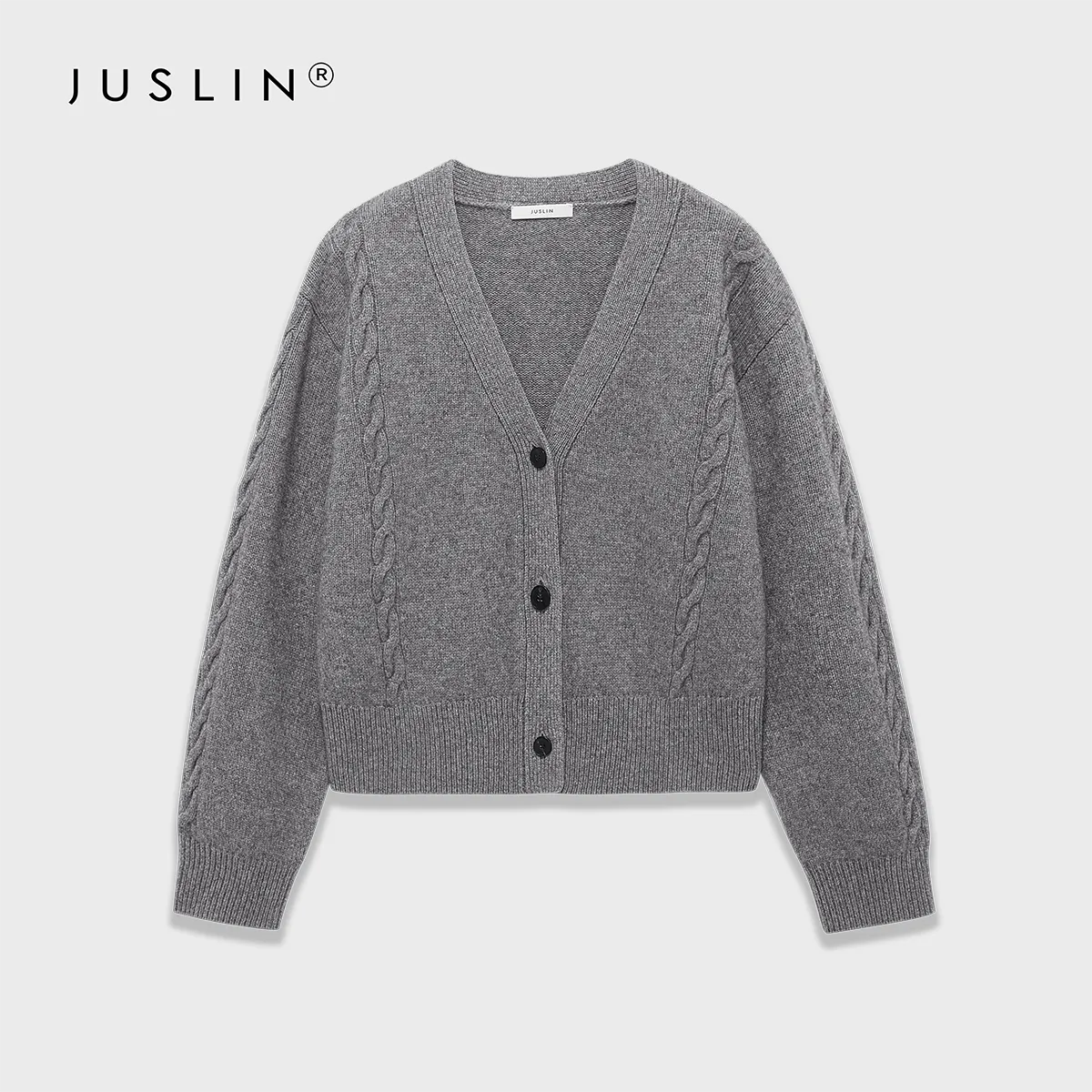 Wool Cable Knit V-Neck Cardigan