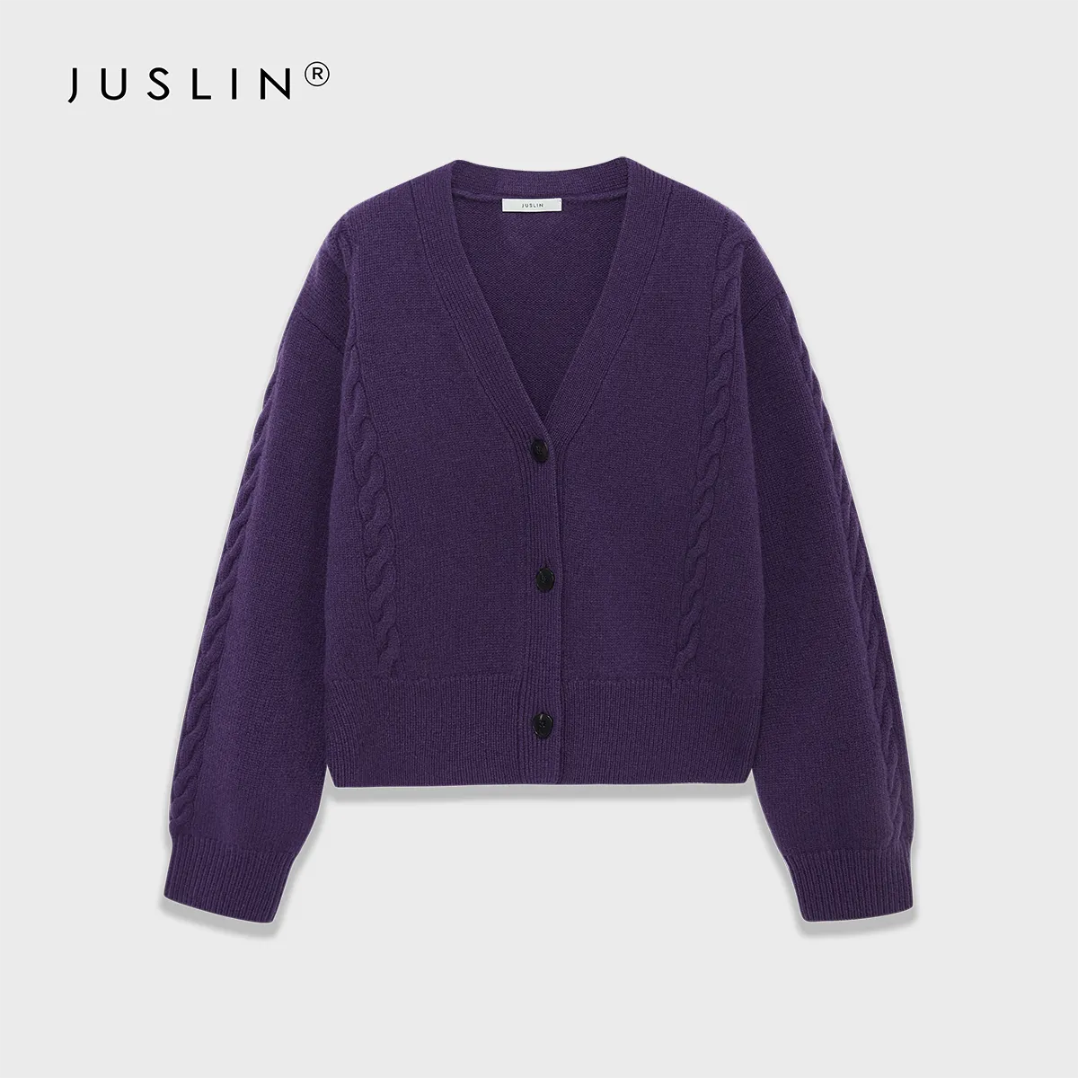 Wool Cable Knit V-Neck Cardigan