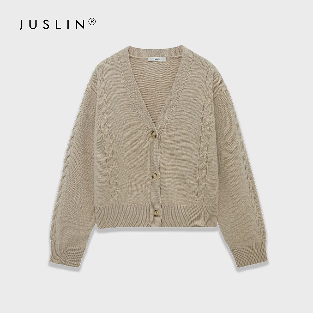 Wool Cable Knit V-Neck Cardigan